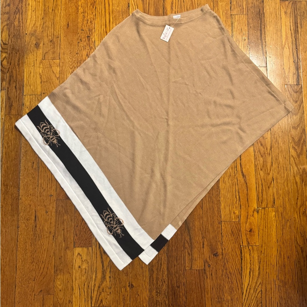 Tan Poncho with Black and White Stripes